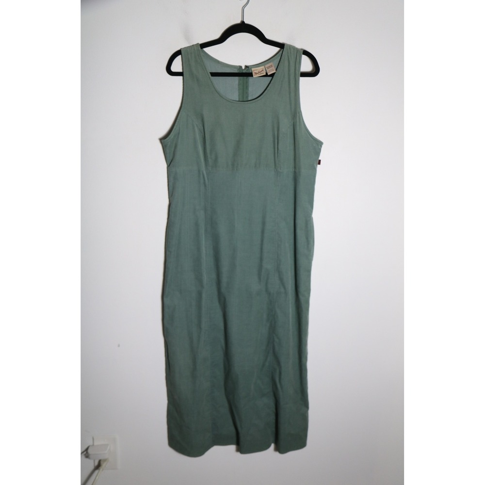 Woolrich Green Corduroy Midi Dress M Sleeveless Cottage Prairie Modest Boho